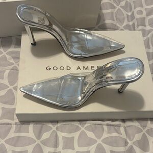 Good American Metallic Silver Heels